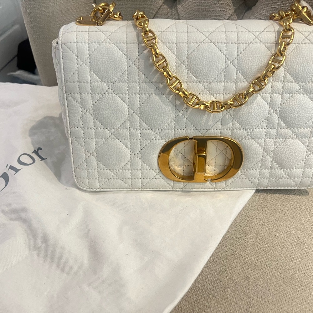Dior White and Gold Quilted Shoulder Bag